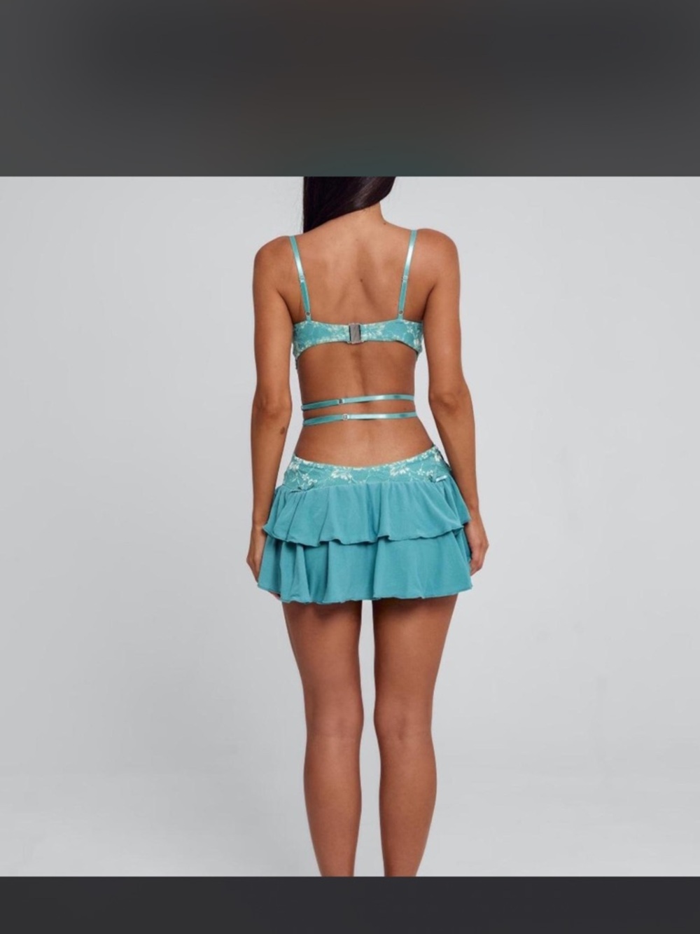 Teal Tiered Mini Dress with Strappy Back